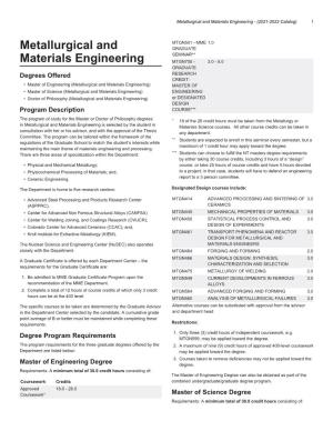 Metallurgical and Materials Engineering - (2021-2022 Catalog) 1