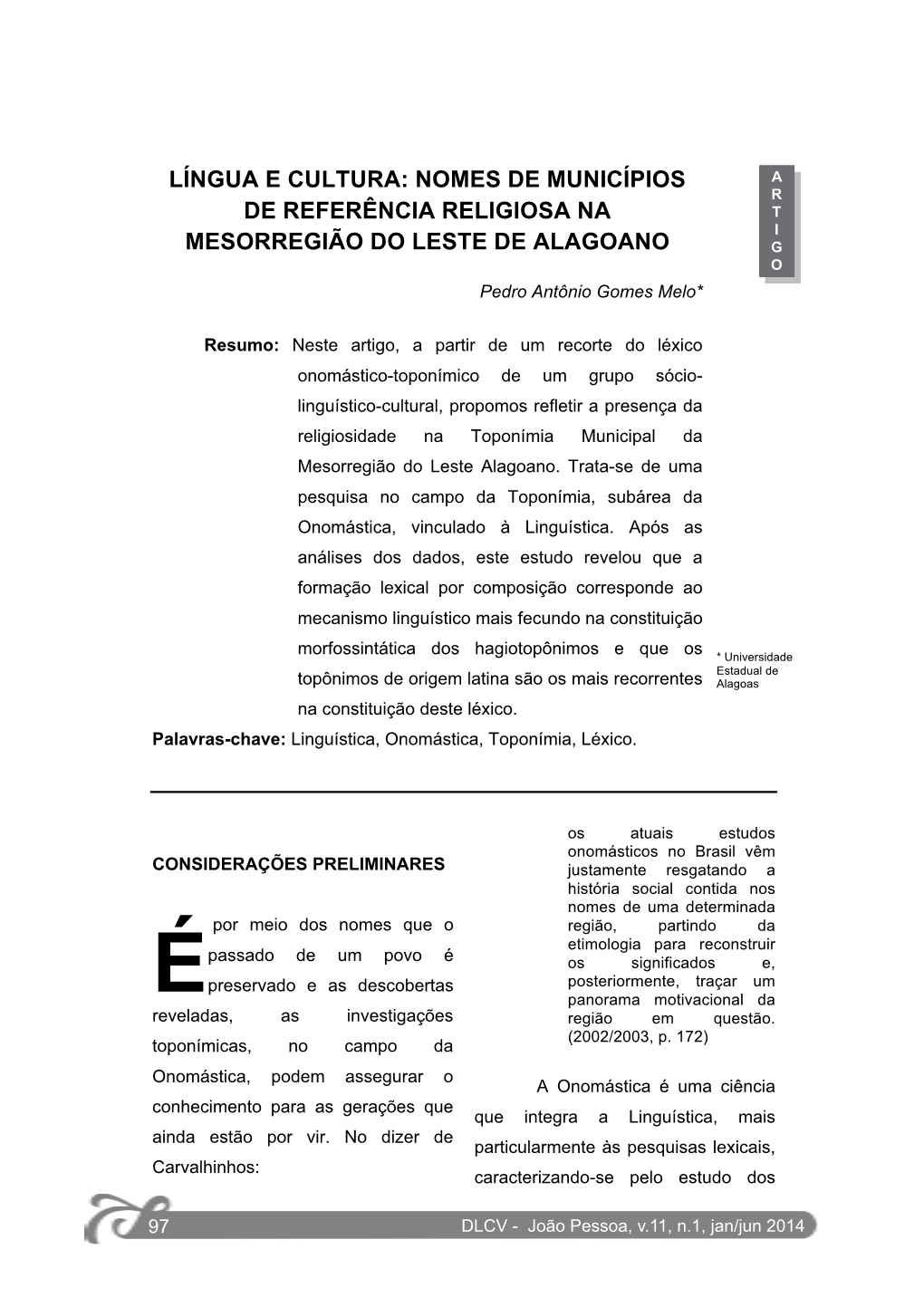 Nomes De Municípios De Referência Religiosa Na Mesorregião Do Leste