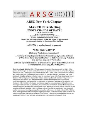 ARSC New York Chapter MARCH 2014 Meeting