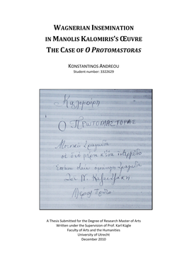 Wagnerian Insemination in Manolis Kalomiris's Œuvre