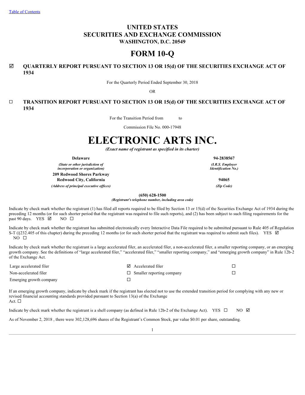 ELECTRONIC ARTS INC. (Exact Name of Registrant As Specified in Its Charter)