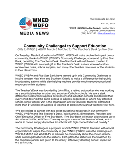 Community Challenged to Support Education Gifts to WNED | WBFO March 5 Matched to the Teacher’S Desk by Five Star