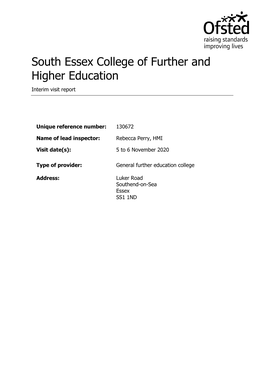 South Essex College of Further and Higher Education Interim Visit Report