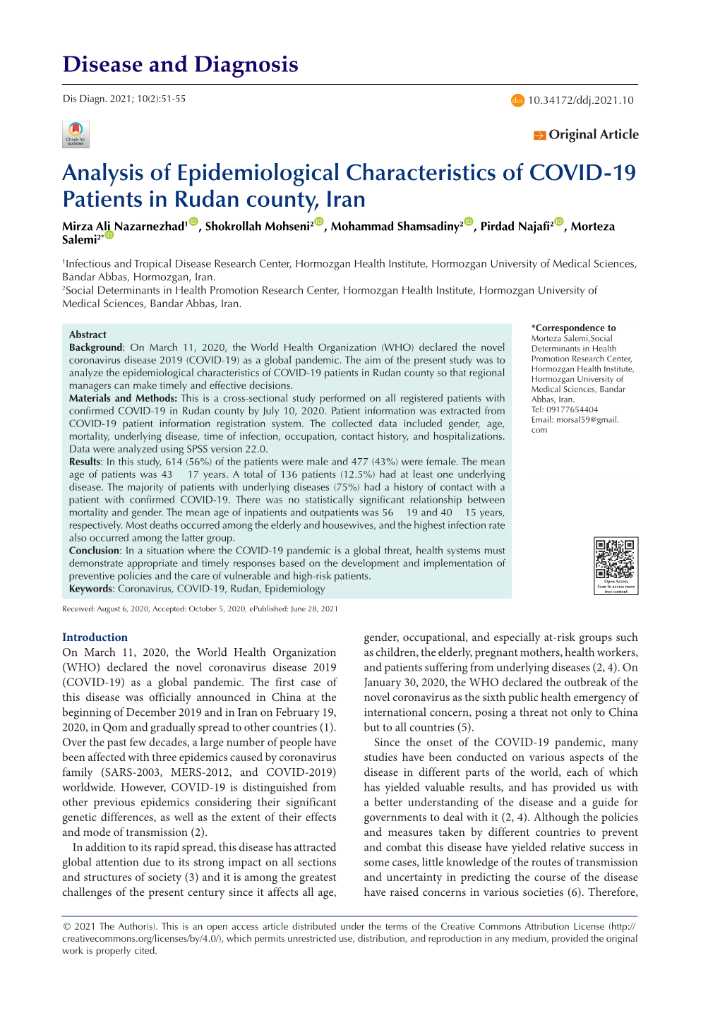 Analysis of Epidemiological Characteristics of COVID-19