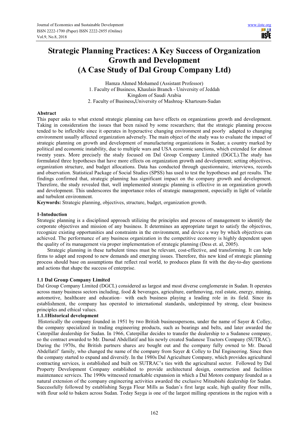 Strategic Planning Practices: a Key Success of Organization Growth and Development (A Case Study of Dal Group Company Ltd)
