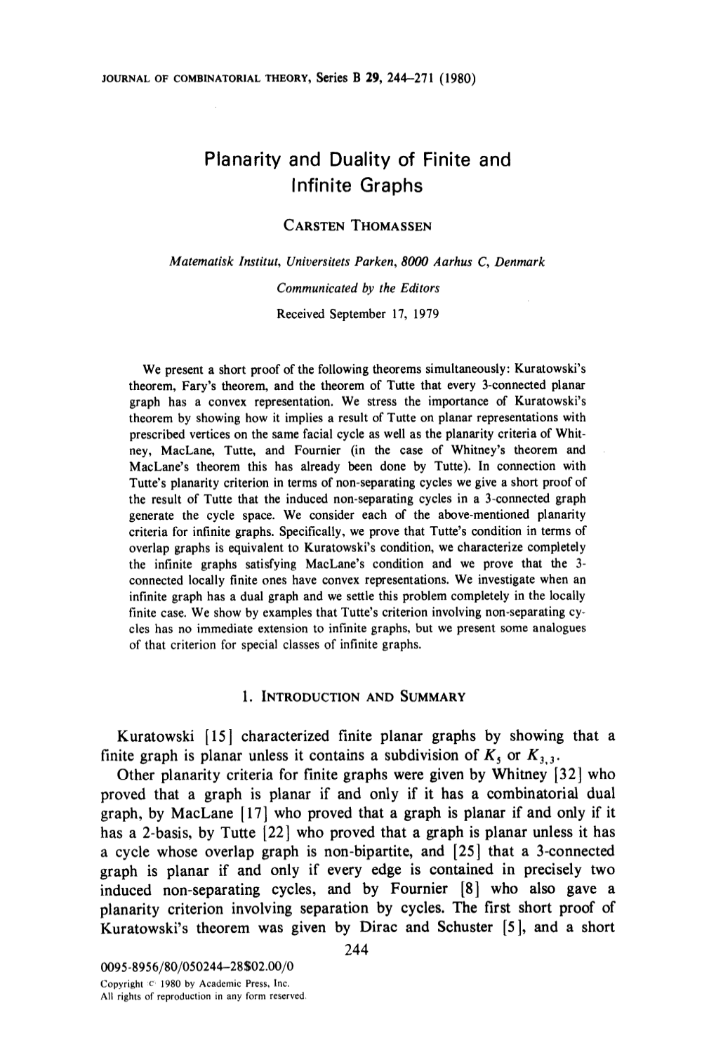 Planarity and Duality of Finite and Infinite Graphs