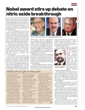 Nobel Award Stirs up Debate on Nitric Oxide Breakthrough