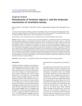 Original Article Neurotoxicity of Veratrum Nigrum L. and the Molecular Mechanism of Veratridine Toxicity
