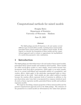 Computational Methods for Mixed Models