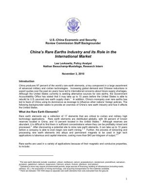 China's Rare Earths Industry and Its Role in the International Market