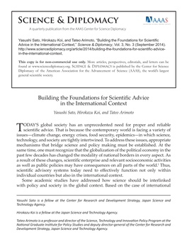 Building the Foundations for Scientific Advice in the International Context,” Science & Diplomacy, Vol