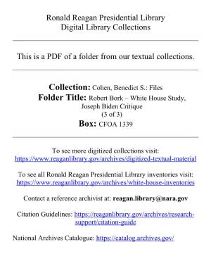 Ronald Reagan Presidential Library Digital Library Collections This
