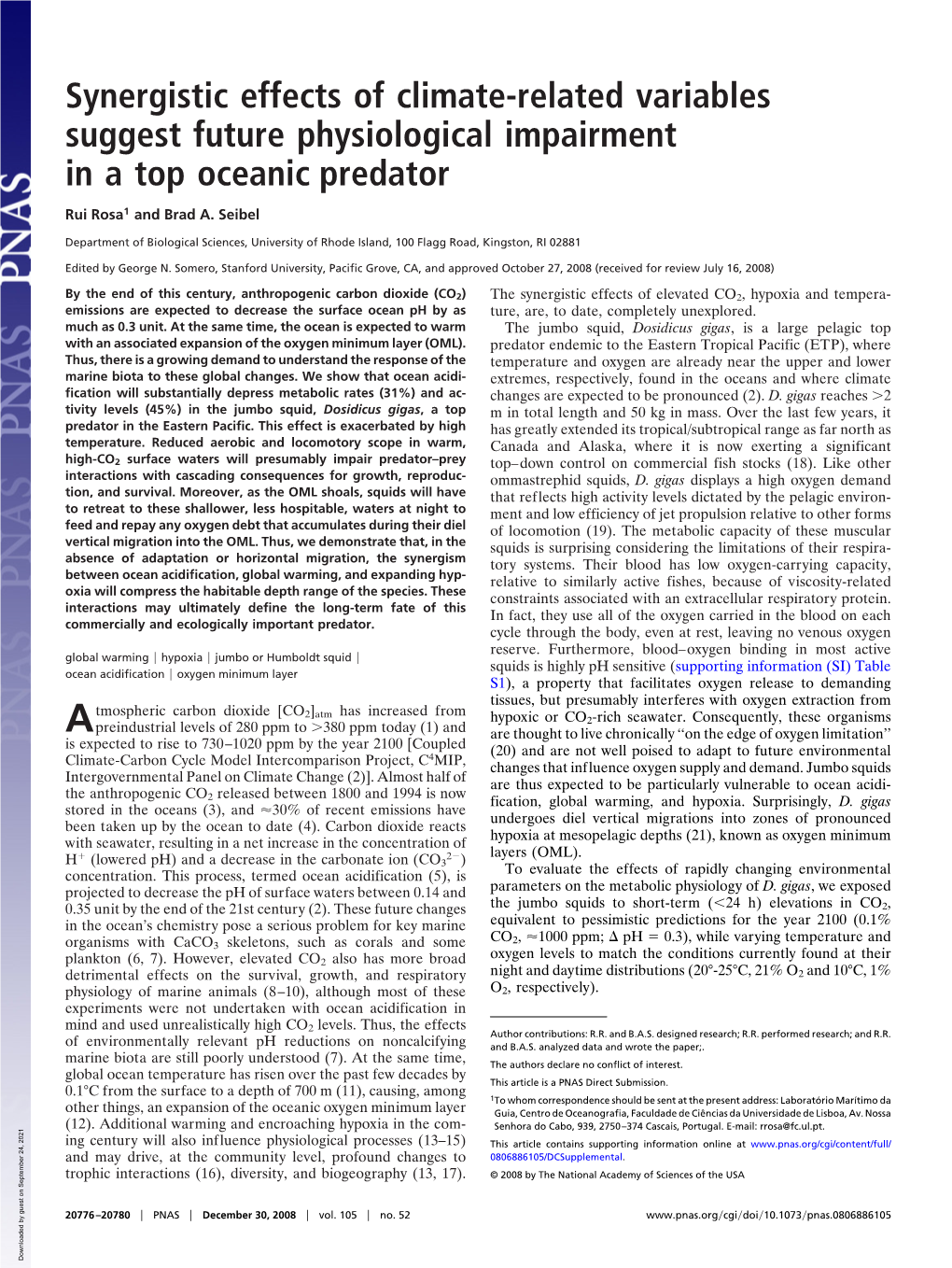 Synergistic Effects of Climate-Related Variables Suggest Future Physiological Impairment in a Top Oceanic Predator