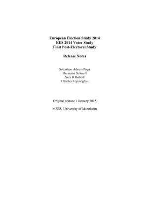 European Election Study 2014 EES 2014 Voter Study First Post-Electoral Study