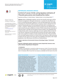 Control of Cocoa Mirids Using Aqueous Extracts of Thevetia Peruviana And