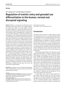 Regulation of Meiotic Entry and Gonadal Sex Differentiation in the Human: Normal and Disrupted Signaling