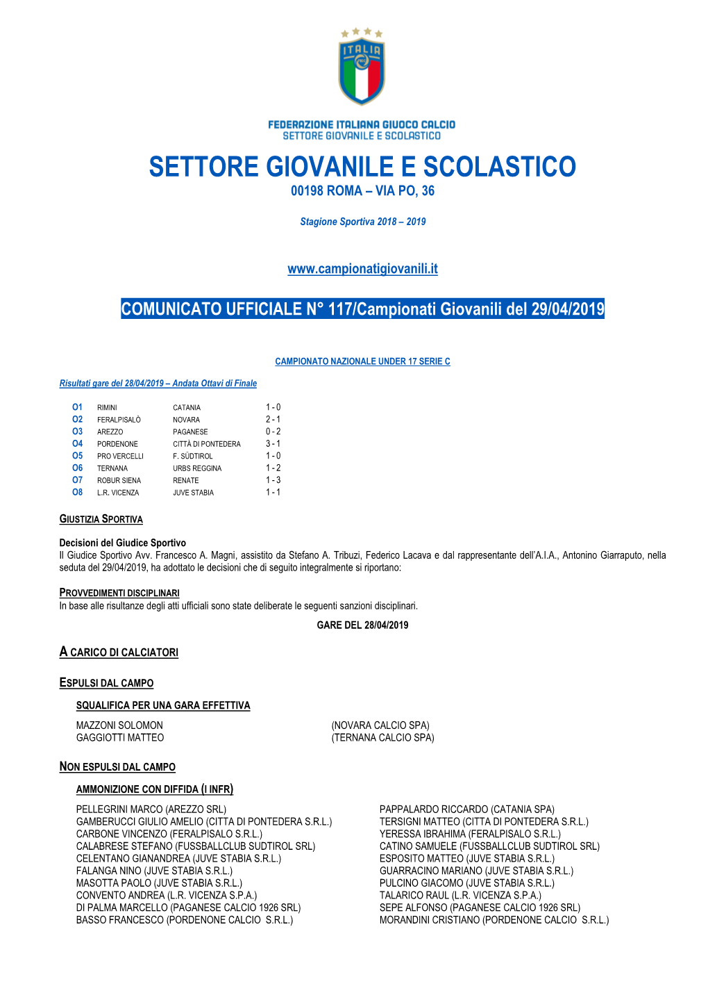 Settore Giovanile E Scolastico 00198 Roma – Via Po, 36