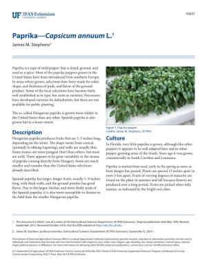 Paprika—Capsicum Annuum L.1 James M