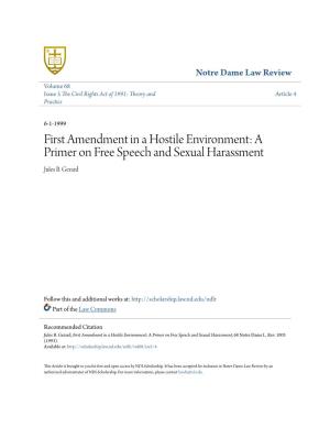 First Amendment in a Hostile Environment: a Primer on Free Speech and Sexual Harassment Jules B