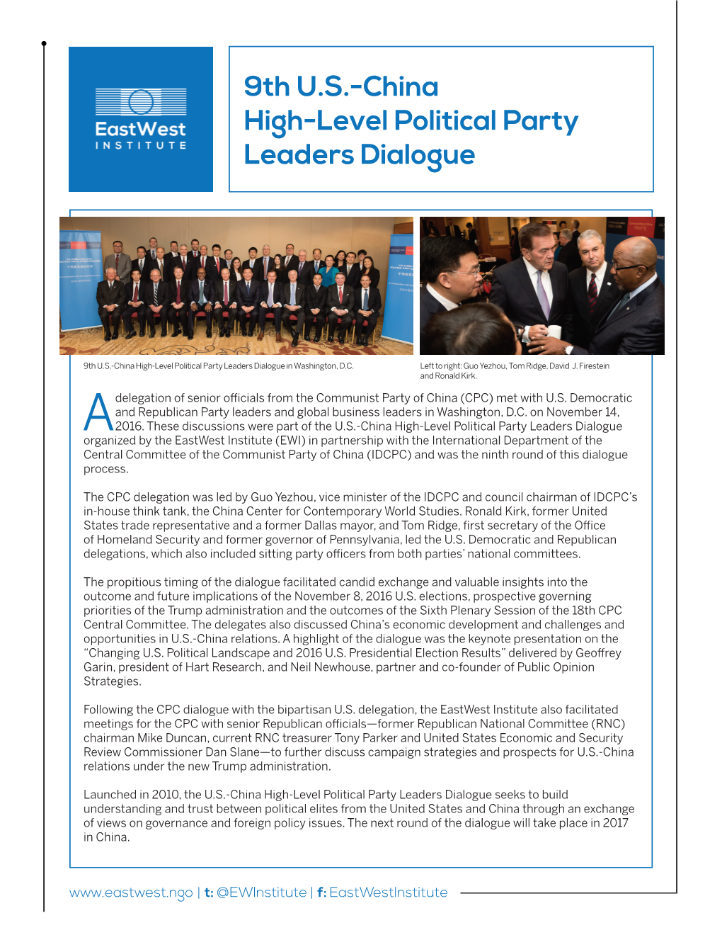 9Th U.S.-China High-Level Political Party Leaders Dialogue