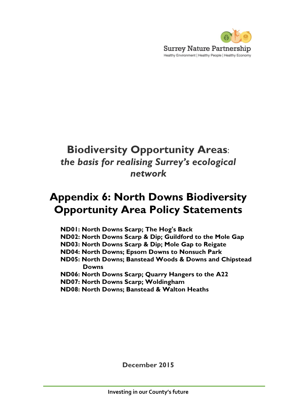 North Downs Biodiversity Opportunity Area Policy Statements