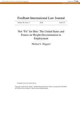 Not "Fit" for Hire: the United States and France on Weight Discrimination in Employment