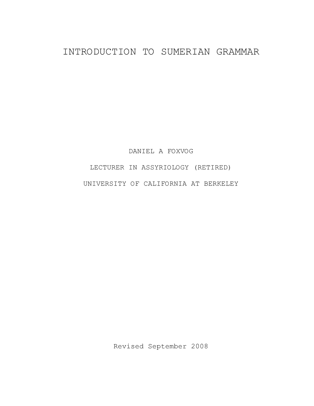 Introduction to Sumerian Grammar