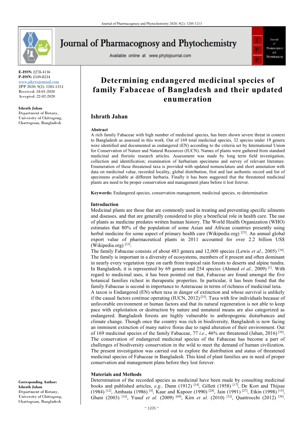 Determining Endangered Medicinal Species of Family Fabaceae Of