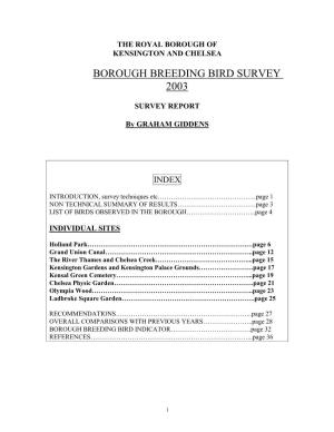 Borough Breeding Bird Survey 2003