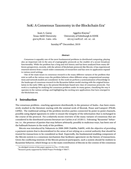 Sok: a Consensus Taxonomy in the Blockchain Era*