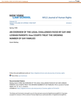 AN OVERVIEW of the LEGAL CHALLENGES FACED by GAY and LESBIAN PARENTS: How COURTS TREAT the GROWING NUMBER of GAY FAMILIES