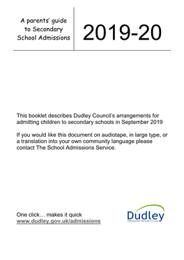 A Parents' Guide to Secondary School Admissions
