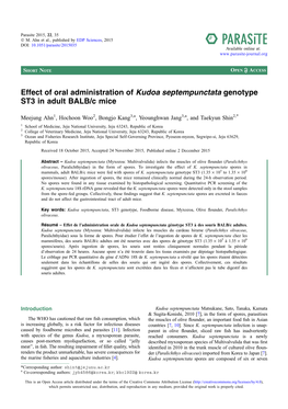 Effect of Oral Administration of Kudoa Septempunctata Genotype ST3 in Adult BALB/C Mice