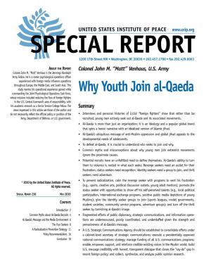 Why Youth Join Al-Qaeda Commanding the Joint Psychological Operations Task Force, Whose Missions Included Reducing the Flow of Foreign Fighters in the U.S