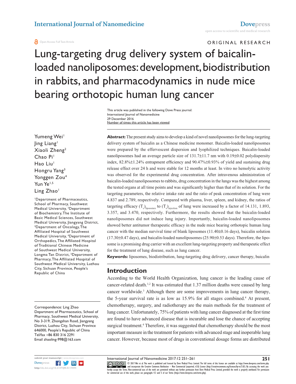 Lung-Targeting Drug Delivery System of Baicalin- Loaded
