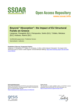 The Impact of EU Structural Funds on Greece Liargovas, Panagiotis (Ed.); Petropoulos, Sotiris (Ed.); Tzifakis, Nikolaos (Ed.); Huliaras, Asteris (Ed.)