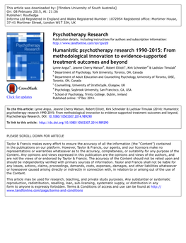 Humanistic Psychotherapy Research 1990–2015: from Methodological