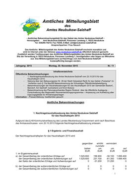 Amtliches Mitteilungsblatt Des Amtes Neubukow-Salzhaff