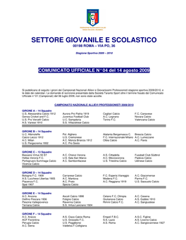 Settore Giovanile E Scolastico 00198 Roma – Via Po, 36