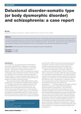 (Or Body Dysmorphic Disorder) and Schizophrenia: a Case Report