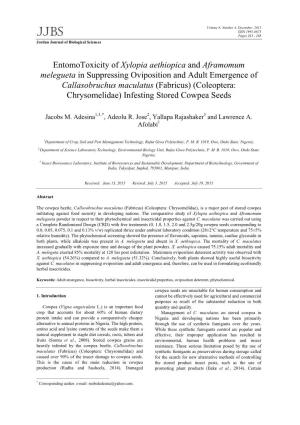 Entomotoxicity of Xylopia Aethiopica and Aframomum Melegueta In