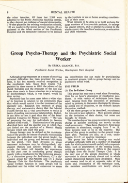 Group Psycho-Therapy and the Psychiatric Social Worker