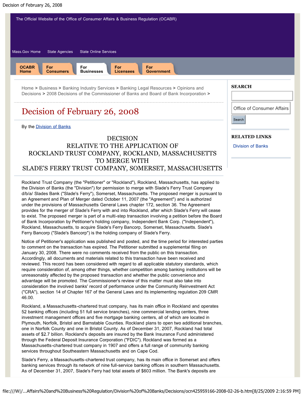 Decision of February 26, 2008