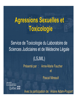 Agressions Sexuelles Et Toxicologie