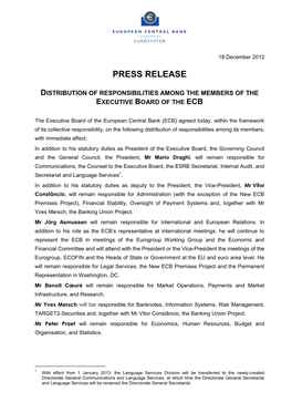 Press Release Distribution of Responsibilities Among The