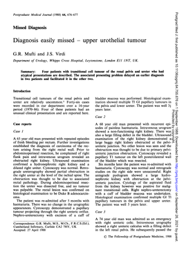 Diagnosis Easily Missed - Upper Urothelial Tumour
