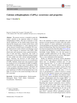 Calcium Orthophosphates (Capo4): Occurrence and Properties