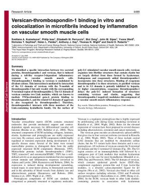 Versican-Thrombospondin-1 Binding in Vitro and Colocalization in Microﬁbrils Induced by Inﬂammation on Vascular Smooth Muscle Cells