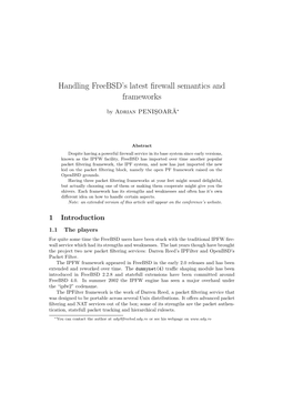 Handling Freebsd's Latest Firewall Semantics and Frameworks