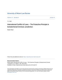 International Conflict of Laws -- the Protective Principle in Extraterritorial Criminal Jurisdiction